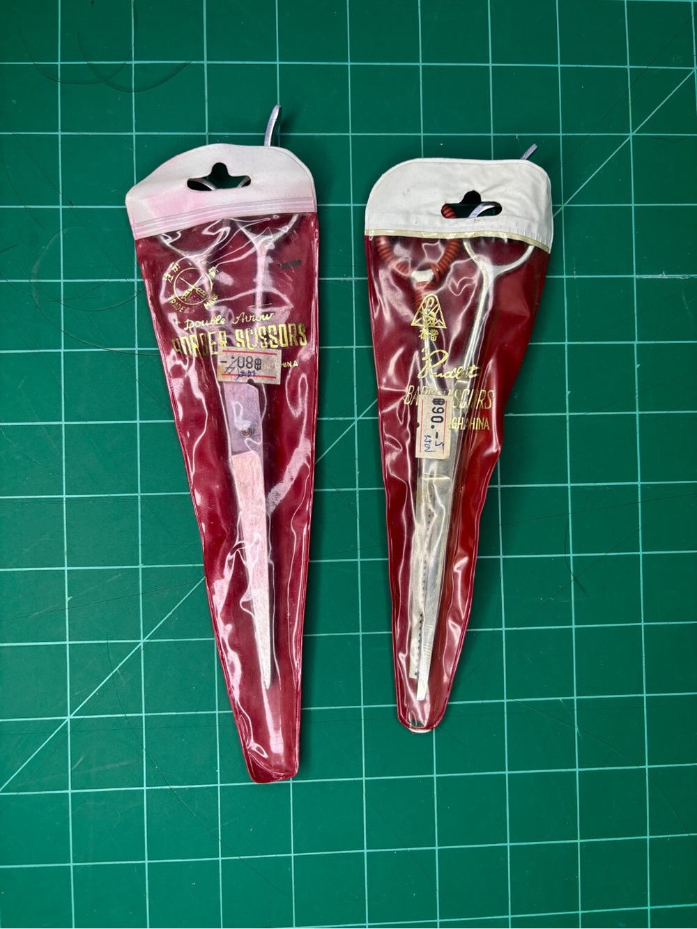 Vintage Double Arrow Scissors Set in Red Pouches Retro Barber Tools Shears